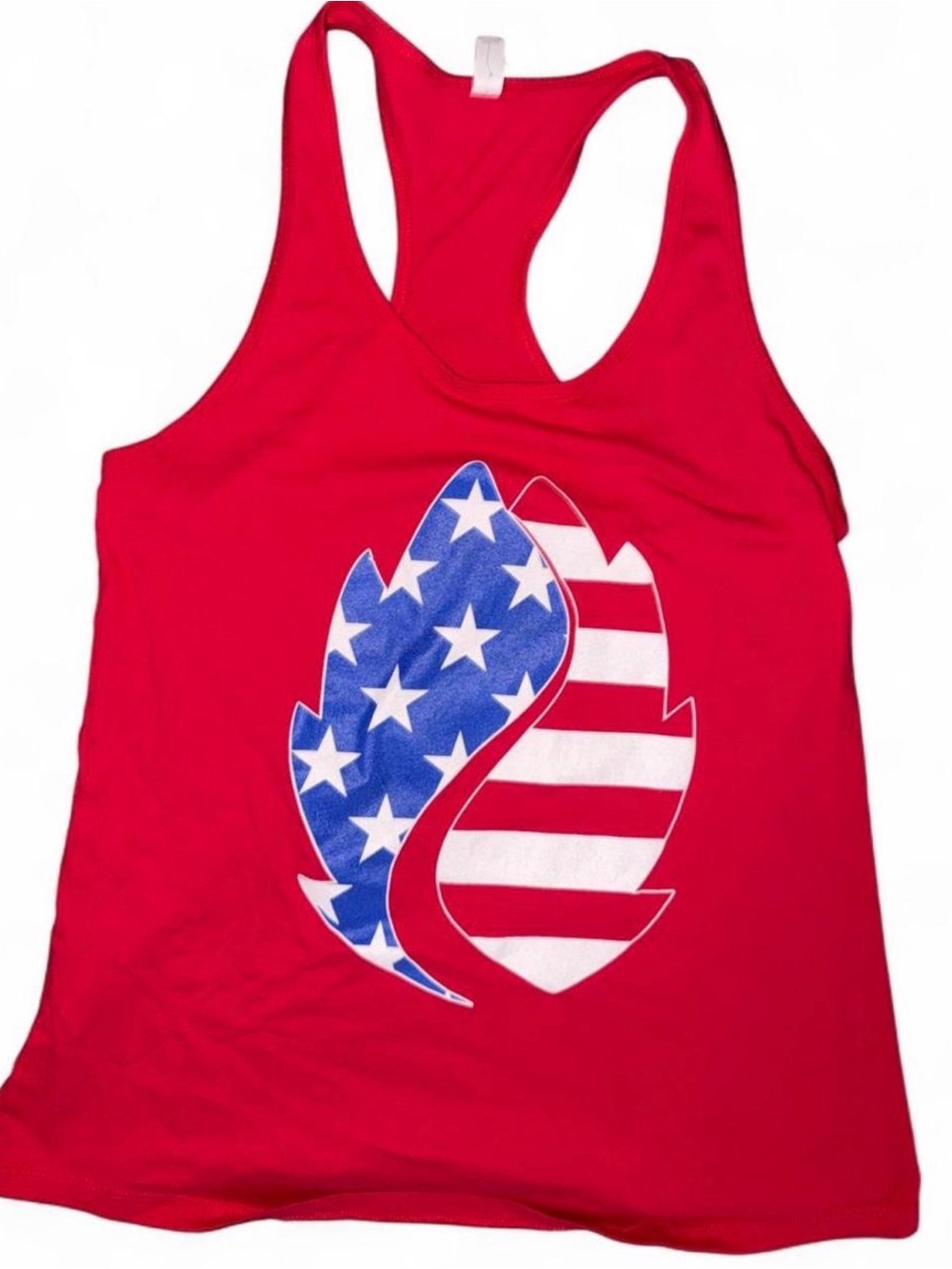 Women's Red Racerback Tank with American Flag Leaf Graphic